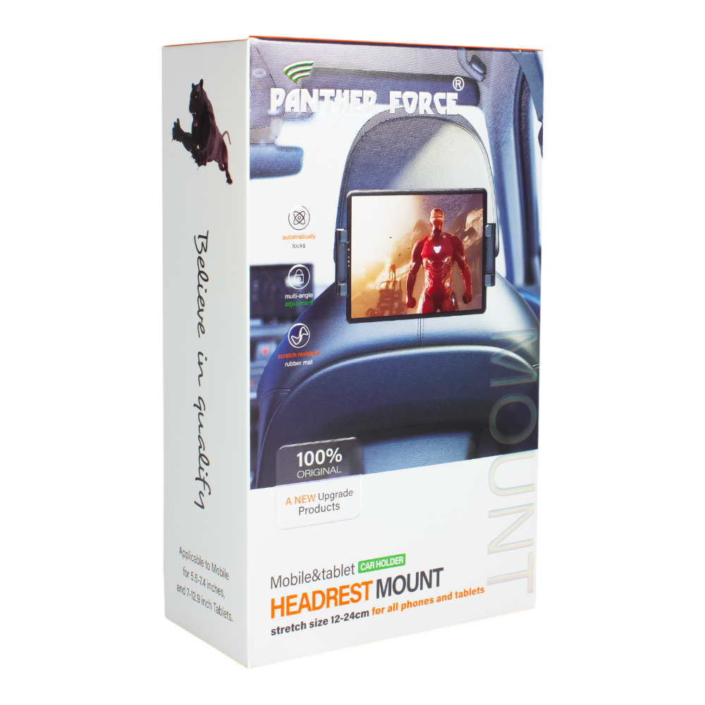 Panther Force Headrest Mount - PF64 | Universal Car Tablet & Phone Holder, 360° Adjustable Viewing, Secure Anti-Slip Grip, Tool-Free Installation, Compact & Travel-Friendly Design Panther Force Headrest Mount - PF64 | Universal Car Tablet & Phone Holder, 360° Adjustable Viewing, Secure Anti-Slip Grip, Tool-Free Installation, Compact & Travel-Friendly Design